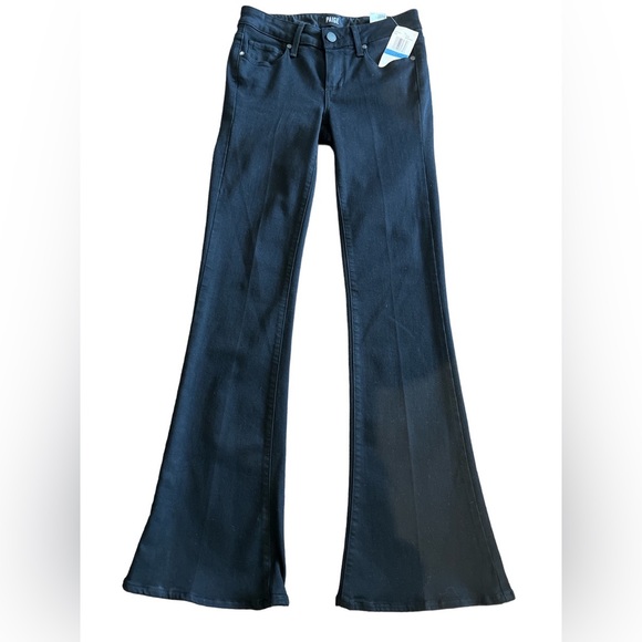 Paige Lou Lou Petite High Waisted Flare Black Jean - Picture 1 of 6
